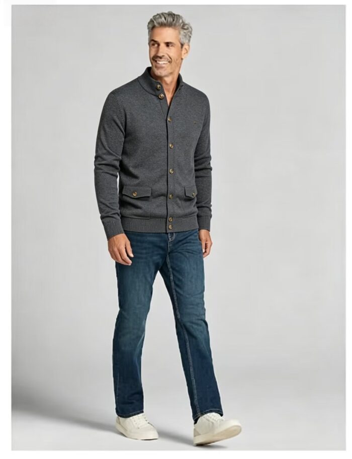 Men's Stand Collar Pocket Knit Cardigan - Image 13