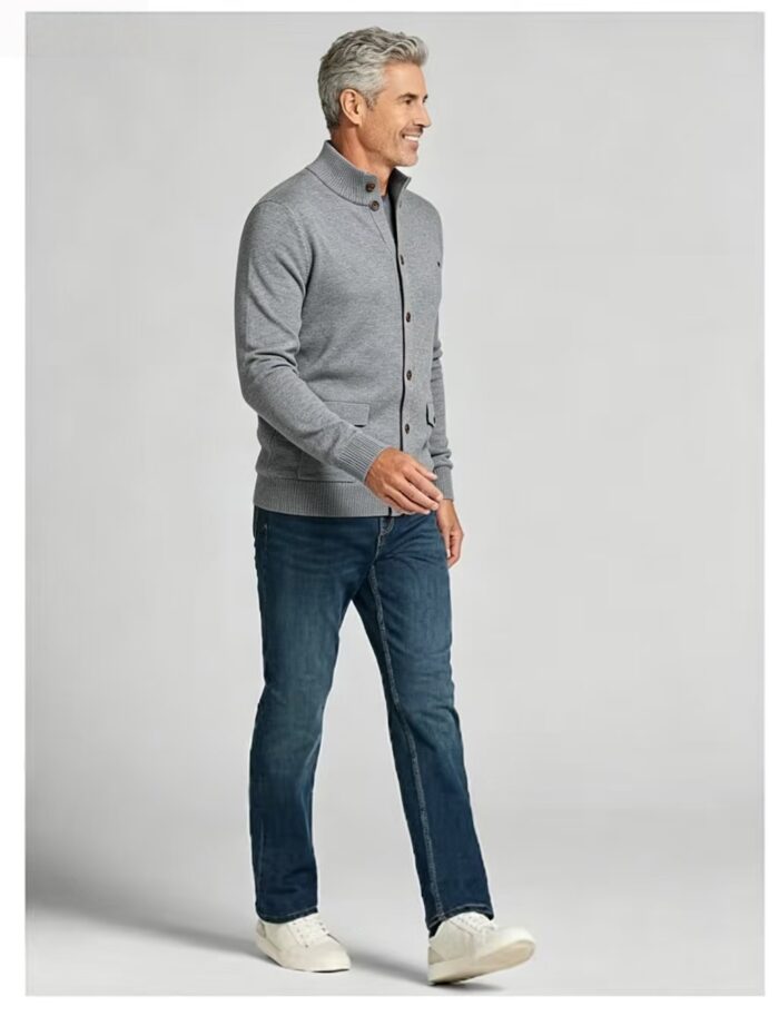 Men's Stand Collar Pocket Knit Cardigan - Image 8