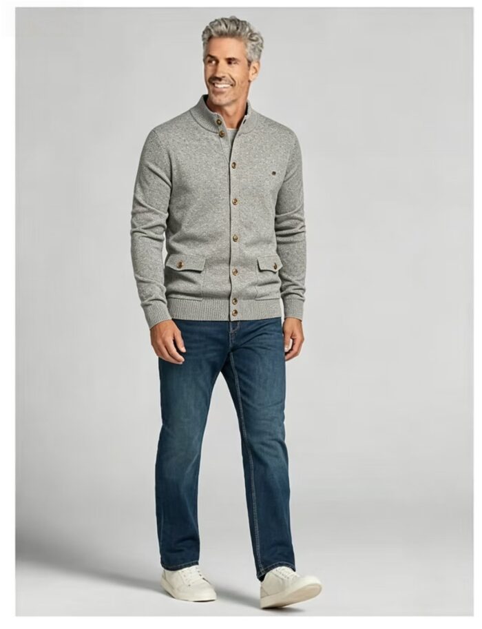 Men's Stand Collar Pocket Knit Cardigan - Image 5