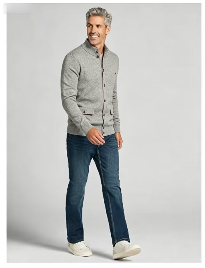 Men's Stand Collar Pocket Knit Cardigan - Image 2