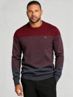 Men's Color Block Fine Horizontal Stripe Crew Neck Knit Sweater Soft Warm Spring Fall Business Casual Layering Pullover