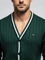 Men's Vertical Rib Contrast Trim V Neck Cardigan - Image 2