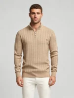 Men's Vertical Grid Quarter Zip Knit Sweater