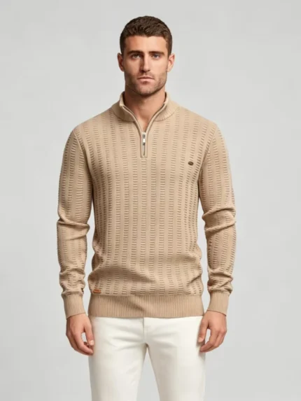 Men's Vertical Grid Quarter Zip Knit Sweater