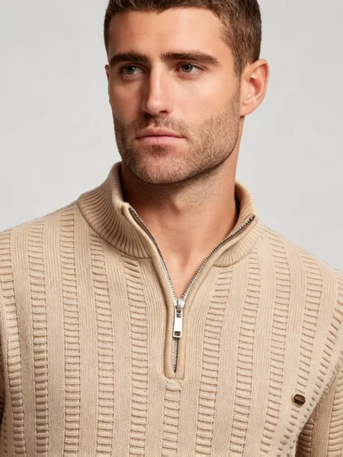 Men's Vertical Grid Quarter Zip Knit Sweater - Image 2