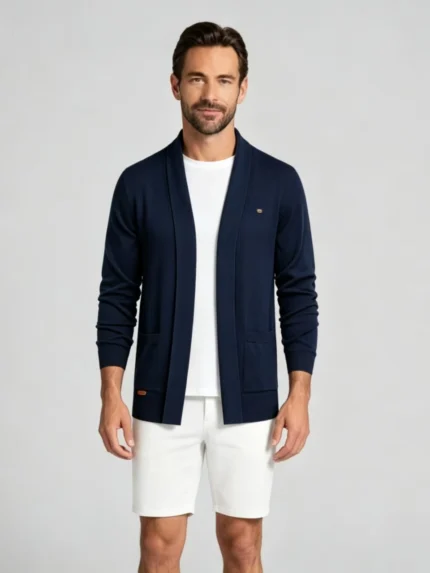 Men's Stretch Breathable Open Knit Cardigan Multi Occasion Daily Travel Adjustable Warmth Pocket Light Outer Top