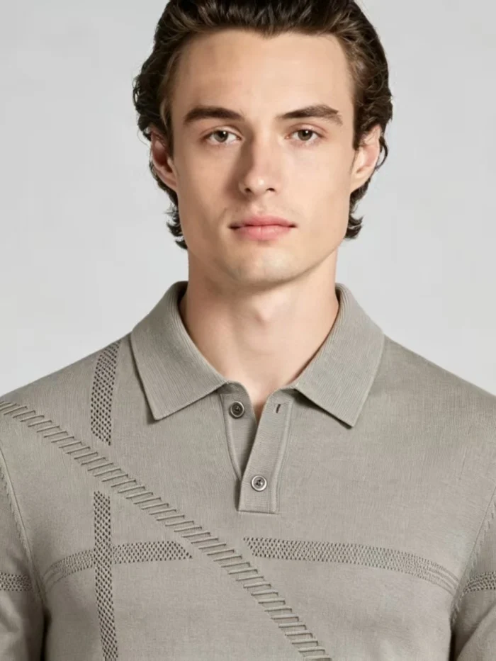 Men's Diagonal Textured Polo Knit Sweater - Image 2