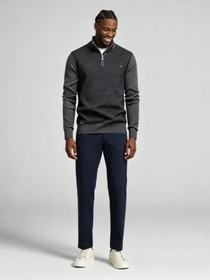 Men's Stretch Breathable Color Block Waffle Knit Quarter Zip Sweater Multi Occasion Daily Travel Lightweight Warm Base Layer Top
