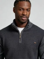 Men's Stretch Breathable Color Block Waffle Knit Quarter Zip Sweater Multi Occasion Daily Travel Lightweight Warm Base Layer Top - Image 2
