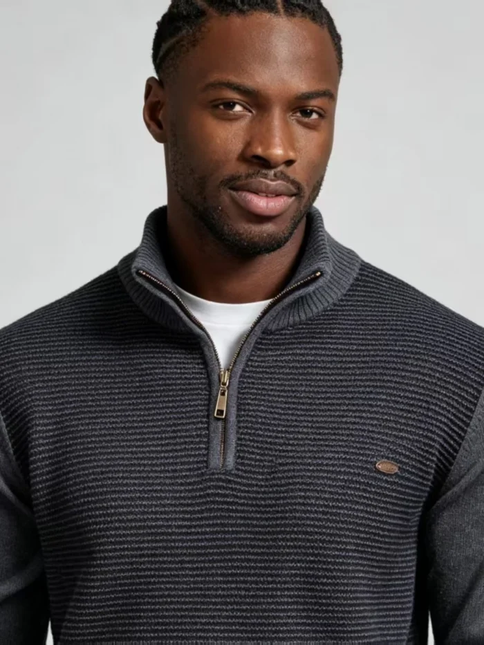 Men's Stretch Breathable Color Block Waffle Knit Quarter Zip Sweater Multi Occasion Daily Travel Lightweight Warm Base Layer Top - Image 2