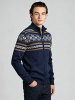 Men's Fair Isle Geometric Striped Full Zip Stand Collar Knit Cardigan Soft Warm Winter Holiday Casual Layering Jacket - Image 2