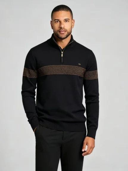 Men's Chest Stripe Quarter Zip Knit Sweater