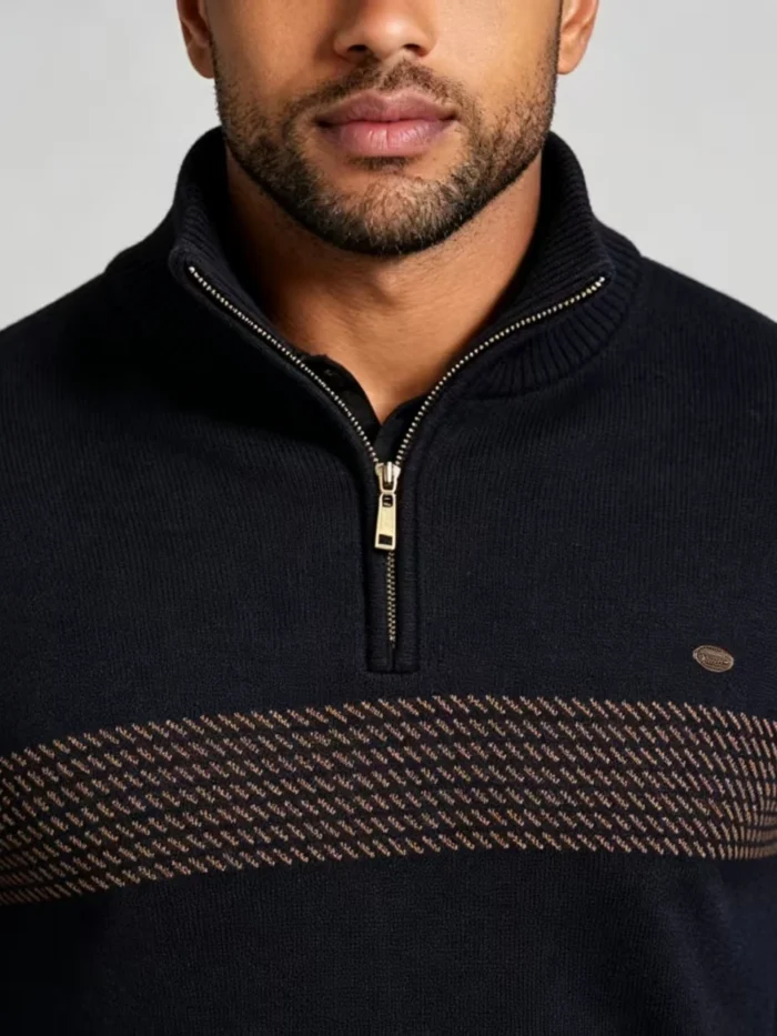 Men's Chest Stripe Quarter Zip Knit Sweater - Image 2