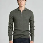 Men's Vertical Rib Half Zip Polo Knit Sweater