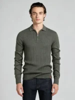 Men's Vertical Rib Half Zip Polo Knit Sweater