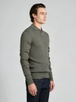 Men's Vertical Rib Half Zip Polo Knit Sweater - Image 2