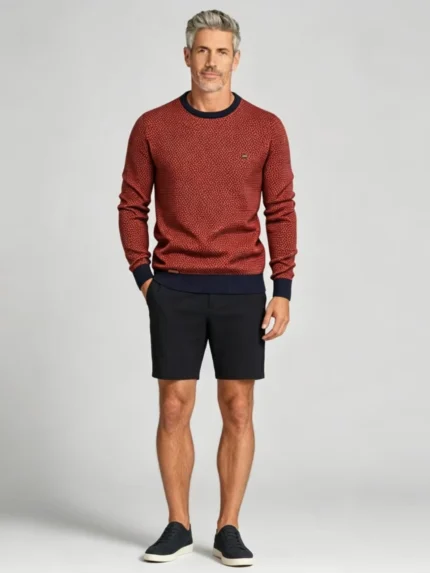 Men's Stretch Breathable Mini Dot Jacquard Contrast Cuff & Hem Knit Sweater Multi Occasion Daily Travel Lightweight Warm Base Layer Top