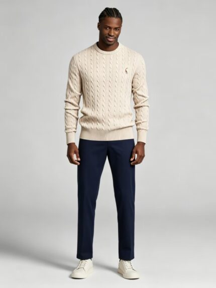 Men's Vertical Cable Knit Crew Neck Sweater