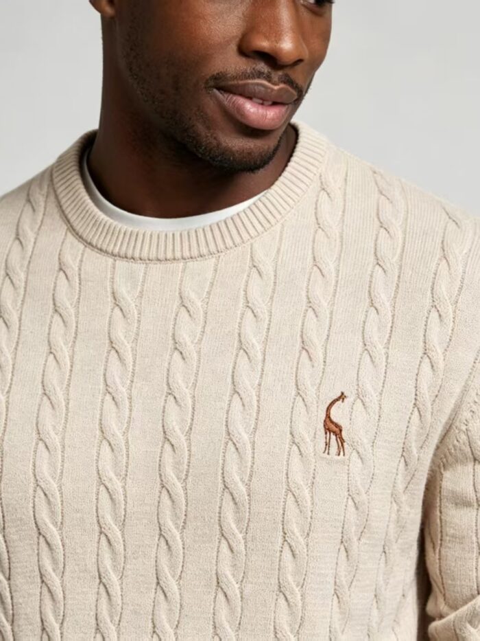 Men's Vertical Cable Knit Crew Neck Sweater - Image 2
