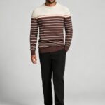 Men's Stretch Breathable Two-Tone Stripe Knit Sweater Multi Occasion Daily Travel Lightweight Warm Base Layer Top