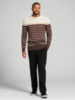 Men's Stretch Breathable Two-Tone Stripe Knit Sweater Multi Occasion Daily Travel Lightweight Warm Base Layer Top