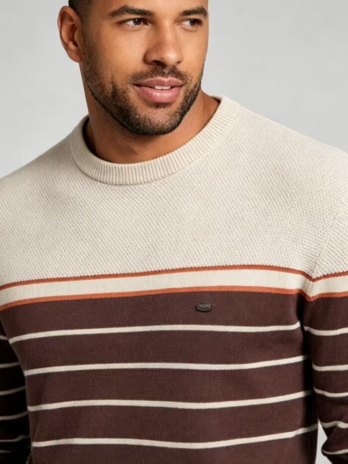 Men's Stretch Breathable Two-Tone Stripe Knit Sweater Multi Occasion Daily Travel Lightweight Warm Base Layer Top - Image 2