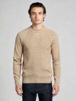 Men's Waffle Textured Crew Neck Raglan Sleeve Knit Sweater Soft Breathable Spring Fall Casual Layering Pullover
