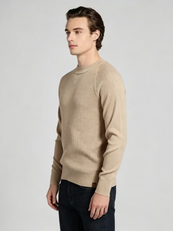 Men's Waffle Textured Crew Neck Raglan Sleeve Knit Sweater Soft Breathable Spring Fall Casual Layering Pullover - Image 2
