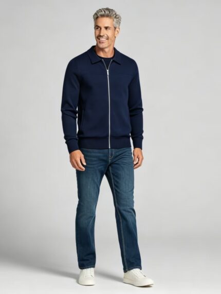 Men's Lapel Collar Zip Knit Cardigan
