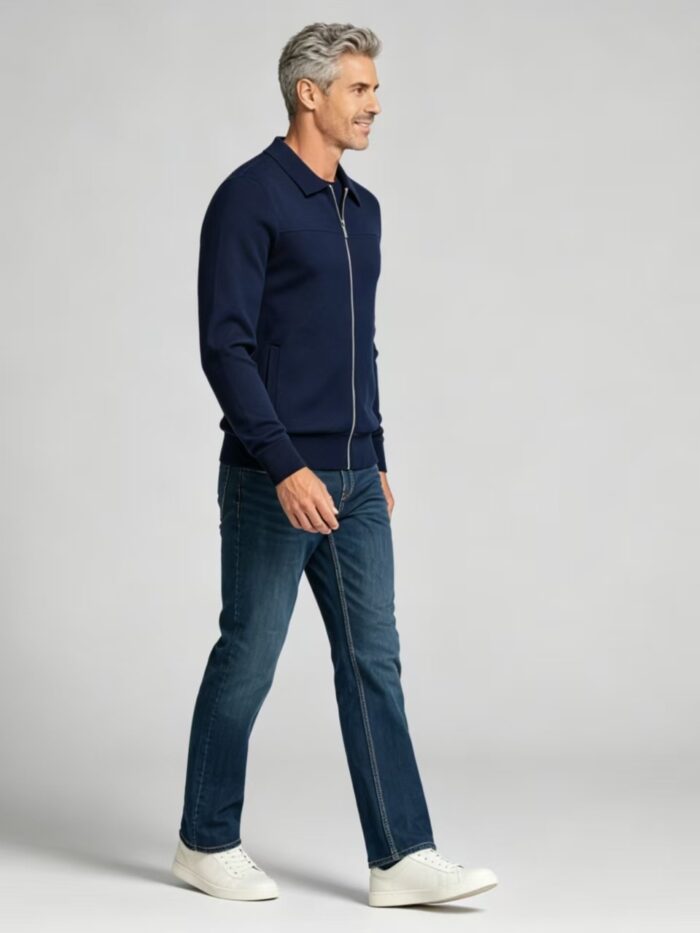 Men's Lapel Collar Zip Knit Cardigan - Image 2