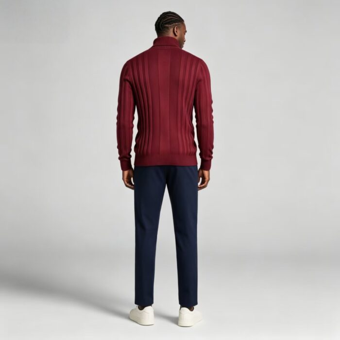 Men's High Stretch Vertical Rib Turtleneck Knit Sweater Multi Occasion Windproof Daily Travel Warm Base Layer Top - Image 3