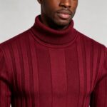 Men's High Stretch Vertical Rib Turtleneck Knit Sweater Multi Occasion Windproof Daily Travel Warm Base Layer Top - Image 5