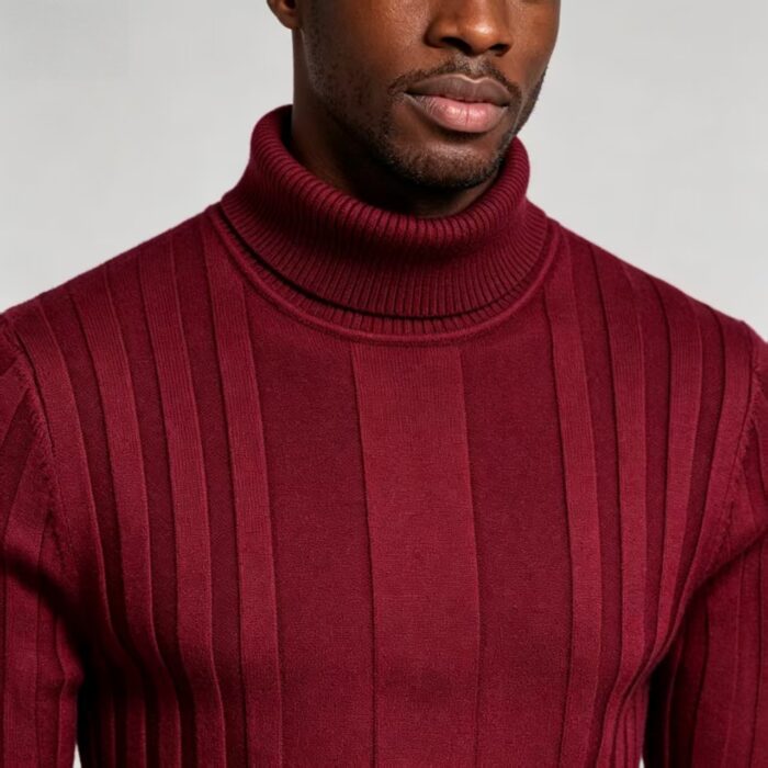 Men's High Stretch Vertical Rib Turtleneck Knit Sweater Multi Occasion Windproof Daily Travel Warm Base Layer Top - Image 5