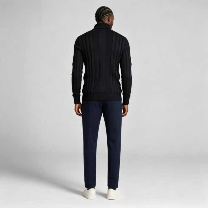 Men's High Stretch Vertical Rib Turtleneck Knit Sweater Multi Occasion Windproof Daily Travel Warm Base Layer Top - Image 7