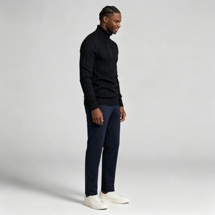 Men's High Stretch Vertical Rib Turtleneck Knit Sweater Multi Occasion Windproof Daily Travel Warm Base Layer Top - Image 8