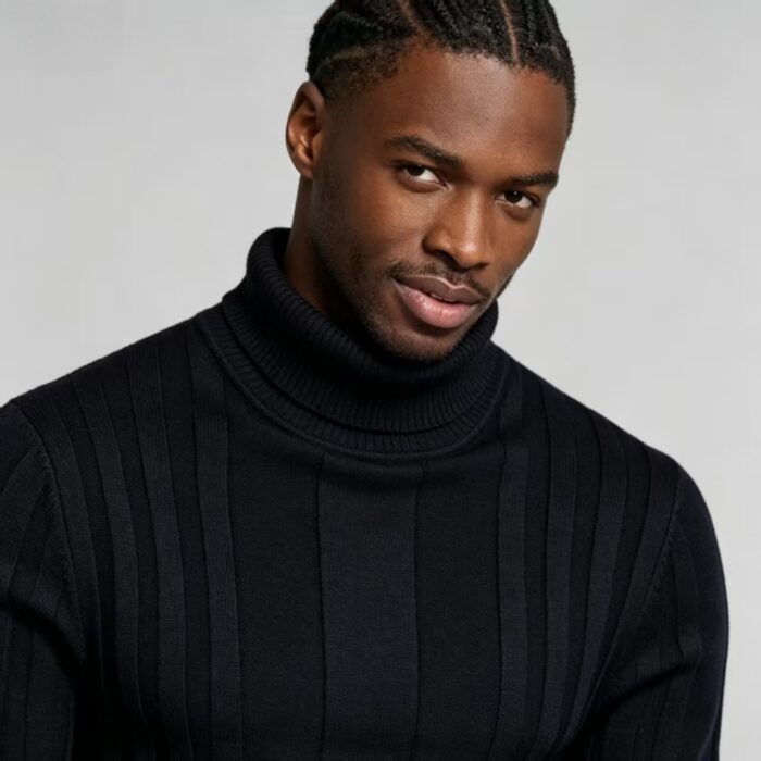 Men's High Stretch Vertical Rib Turtleneck Knit Sweater Multi Occasion Windproof Daily Travel Warm Base Layer Top - Image 9