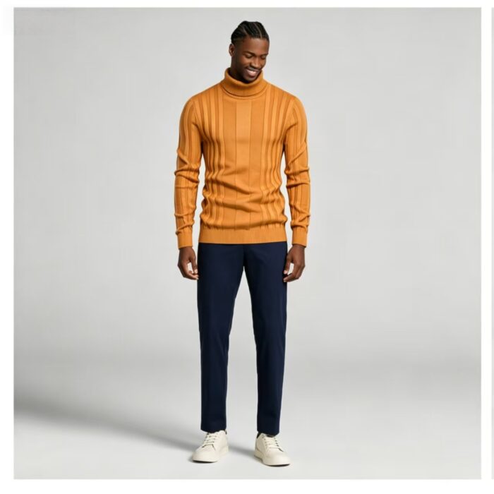 Men's High Stretch Vertical Rib Turtleneck Knit Sweater Multi Occasion Windproof Daily Travel Warm Base Layer Top - Image 10