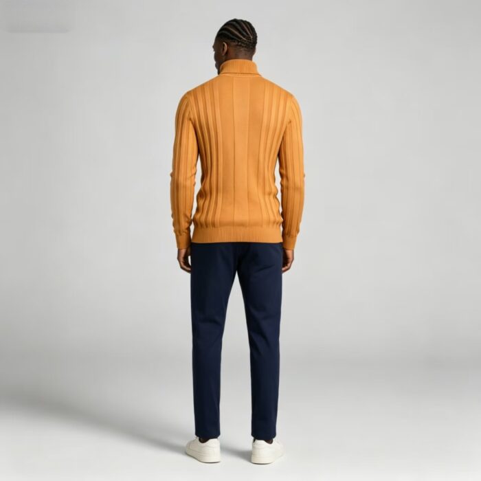 Men's High Stretch Vertical Rib Turtleneck Knit Sweater Multi Occasion Windproof Daily Travel Warm Base Layer Top - Image 11