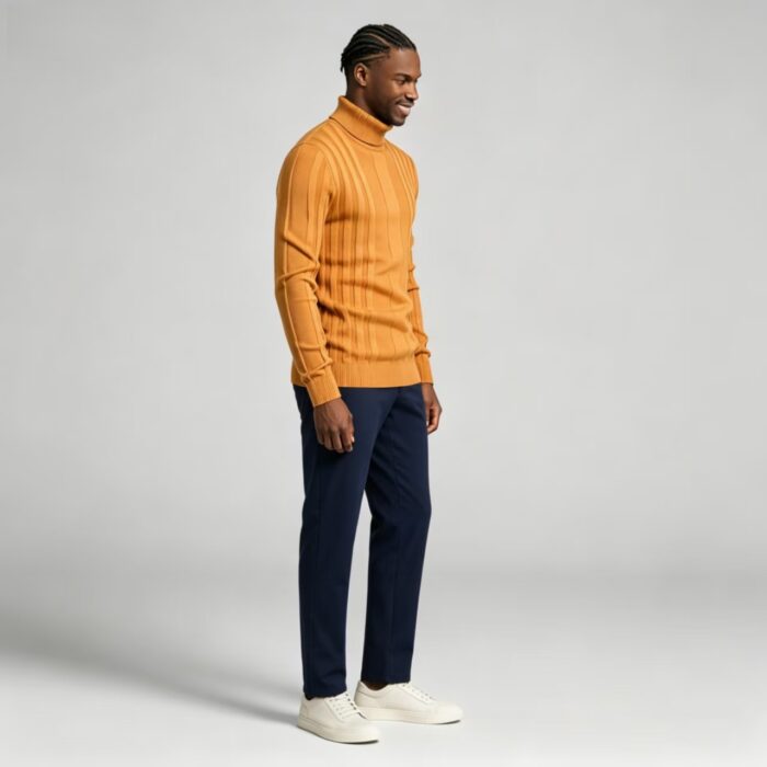 Men's High Stretch Vertical Rib Turtleneck Knit Sweater Multi Occasion Windproof Daily Travel Warm Base Layer Top - Image 12