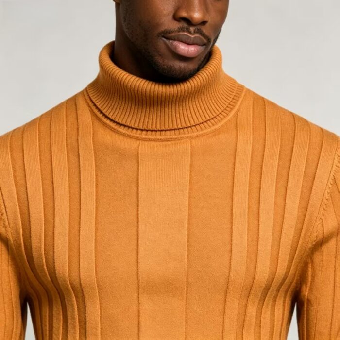 Men's High Stretch Vertical Rib Turtleneck Knit Sweater Multi Occasion Windproof Daily Travel Warm Base Layer Top - Image 13