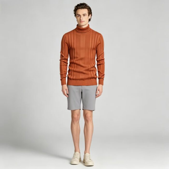Men's High Stretch Vertical Rib Turtleneck Knit Sweater Multi Occasion Windproof Daily Travel Warm Base Layer Top - Image 14