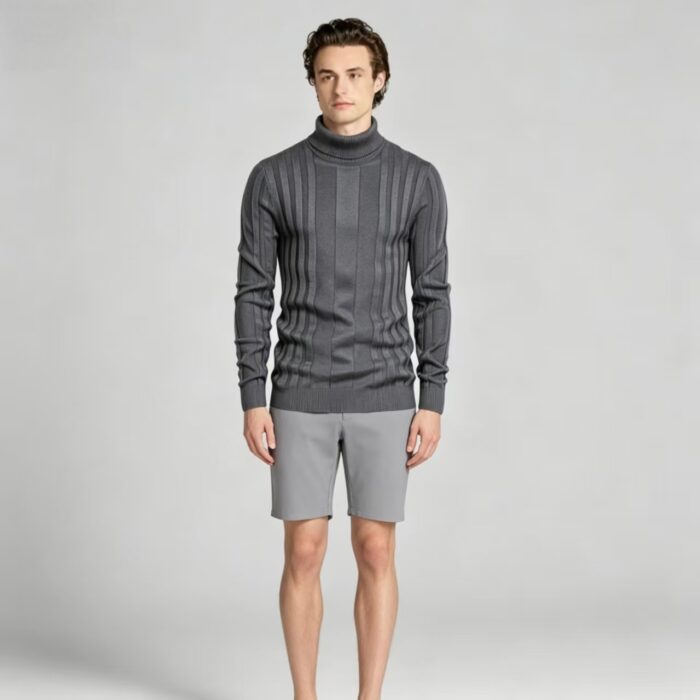 Men's High Stretch Vertical Rib Turtleneck Knit Sweater Multi Occasion Windproof Daily Travel Warm Base Layer Top - Image 18