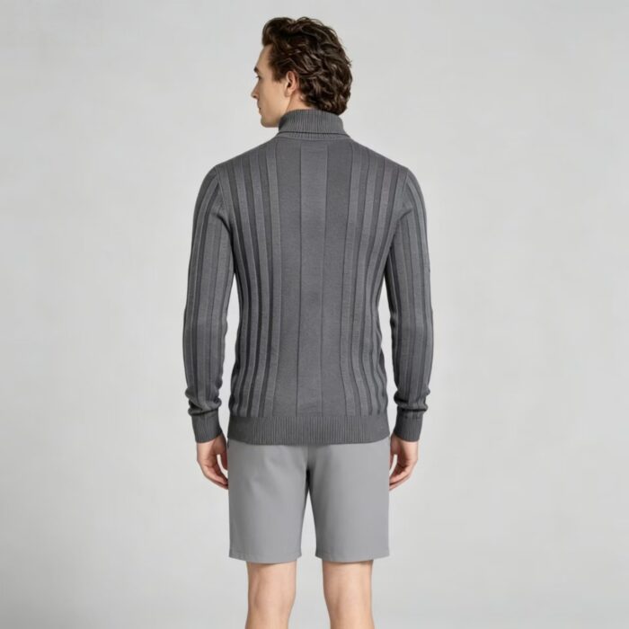 Men's High Stretch Vertical Rib Turtleneck Knit Sweater Multi Occasion Windproof Daily Travel Warm Base Layer Top - Image 19