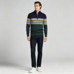 Men's Fair Isle Striped Quarter Zip Mock Neck Cable Knit Sweater Soft Warm Winter Holiday Casual Layering Pullover - Image 2