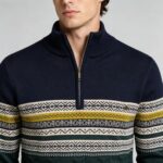Men's Fair Isle Striped Quarter Zip Mock Neck Cable Knit Sweater Soft Warm Winter Holiday Casual Layering Pullover - Image 5