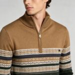 Men's Fair Isle Striped Quarter Zip Mock Neck Cable Knit Sweater Soft Warm Winter Holiday Casual Layering Pullover - Image 9