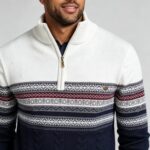 Men's Fair Isle Striped Quarter Zip Mock Neck Cable Knit Sweater Soft Warm Winter Holiday Casual Layering Pullover - Image 17