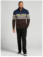Men's Fair Isle Striped Quarter Zip Mock Neck Cable Knit Sweater Soft Warm Winter Holiday Casual Layering Pullover - Image 18
