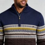 Men's Fair Isle Striped Quarter Zip Mock Neck Cable Knit Sweater Soft Warm Winter Holiday Casual Layering Pullover - Image 21