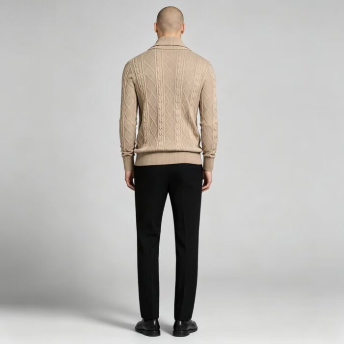 Men's Full Diamond Cable Knit Shawl Collar Button Front Cardigan Soft Warm Business Casual Layering Knit Jacket - Image 3
